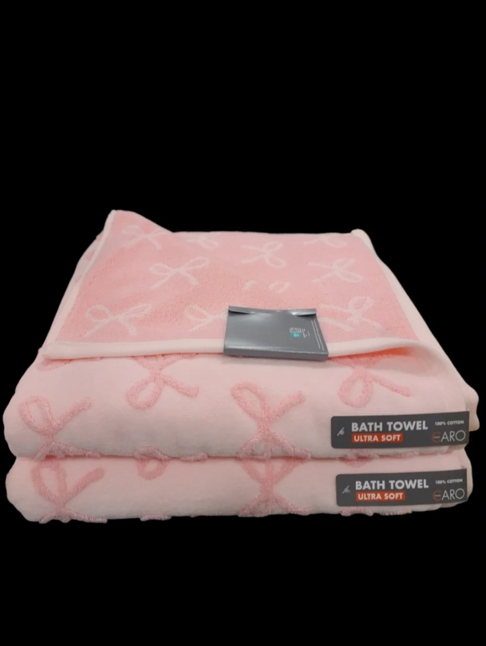 Caro Home 6pc Pink On Pink Coquette Bows Cotton Towel Set 2 Bath 2 Hand 2Tip NEW
